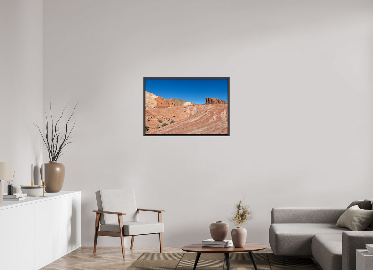 36 x 24″, Alder Brown Wooden Floater Frame Sandstone Formation at Fire Wave Trail