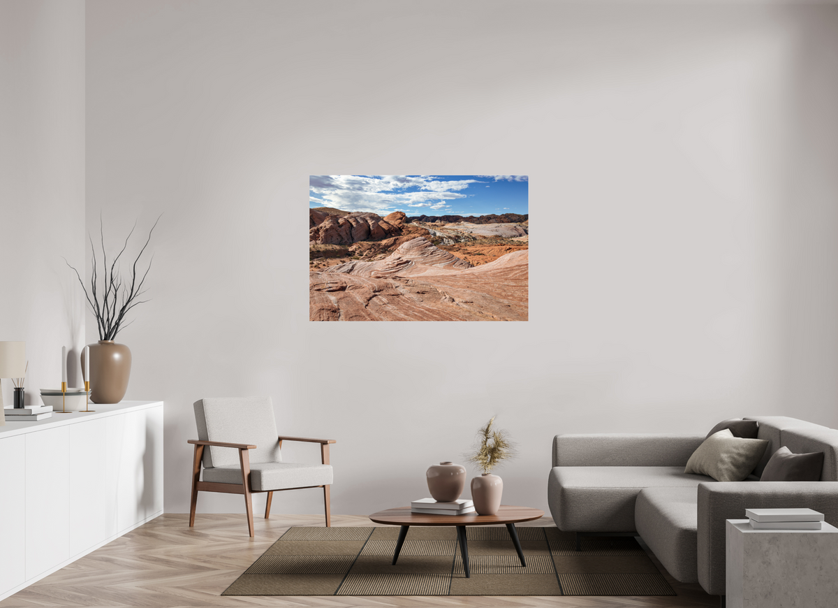 54 x 36″, Metallic Photo Print under Acrylic Glass Sandstone Formation at Fire Wave Trail