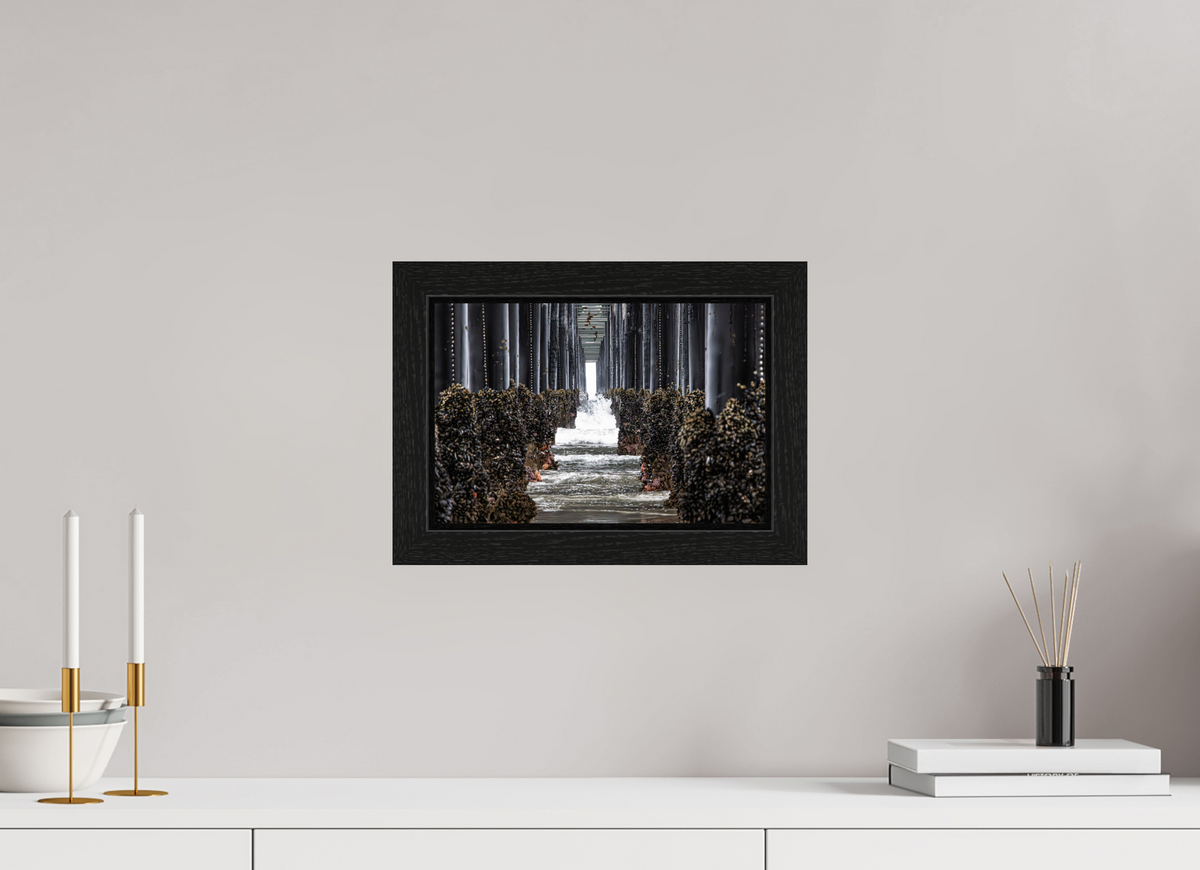12 x 8″, Black Oak Wooden Flame under Acrylic Glass Under the Oceanside Pier