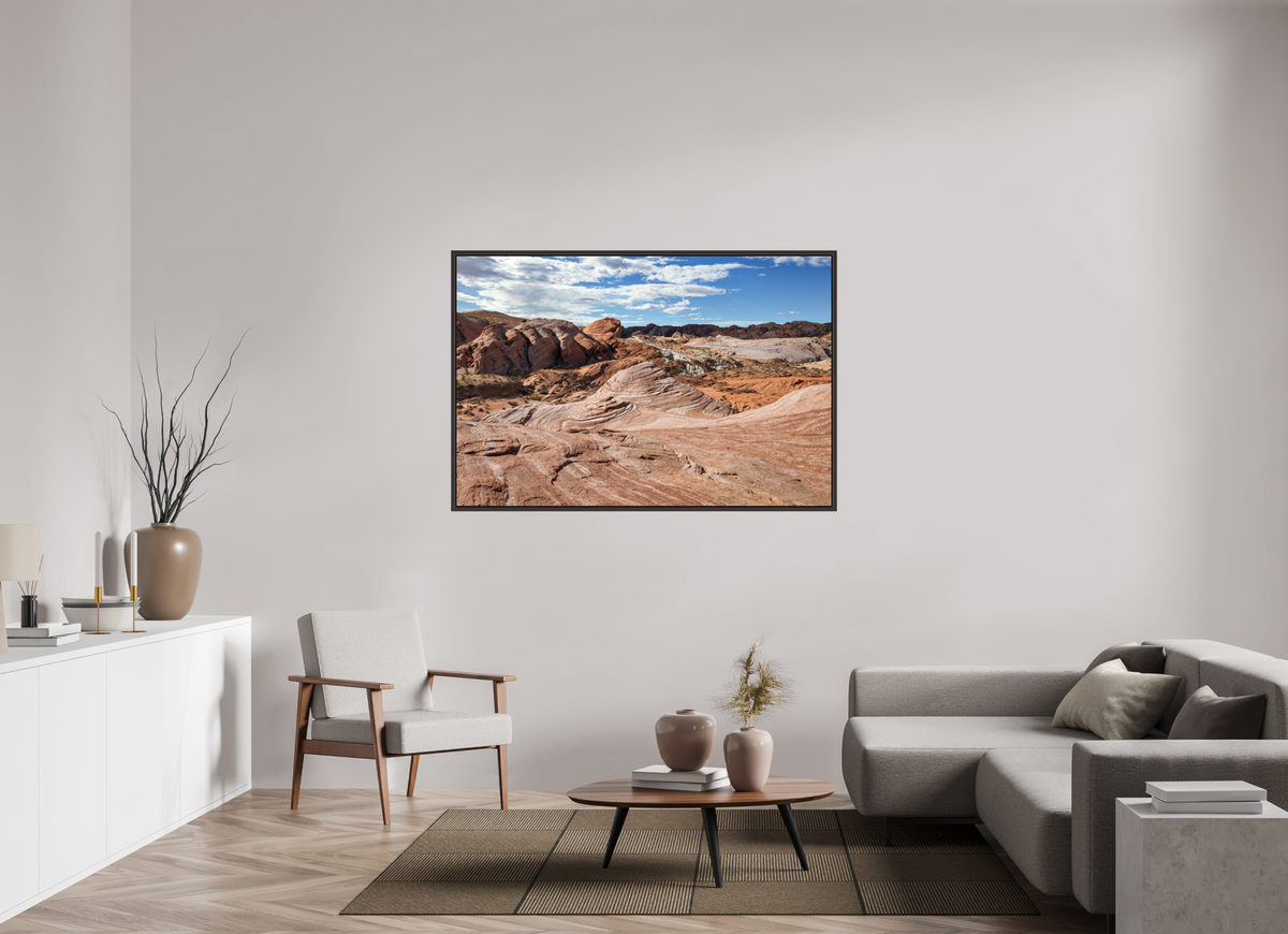 60 x 40″, Alder Brown Wooden Floater Frame Sandstone Formation at Fire Wave Trail