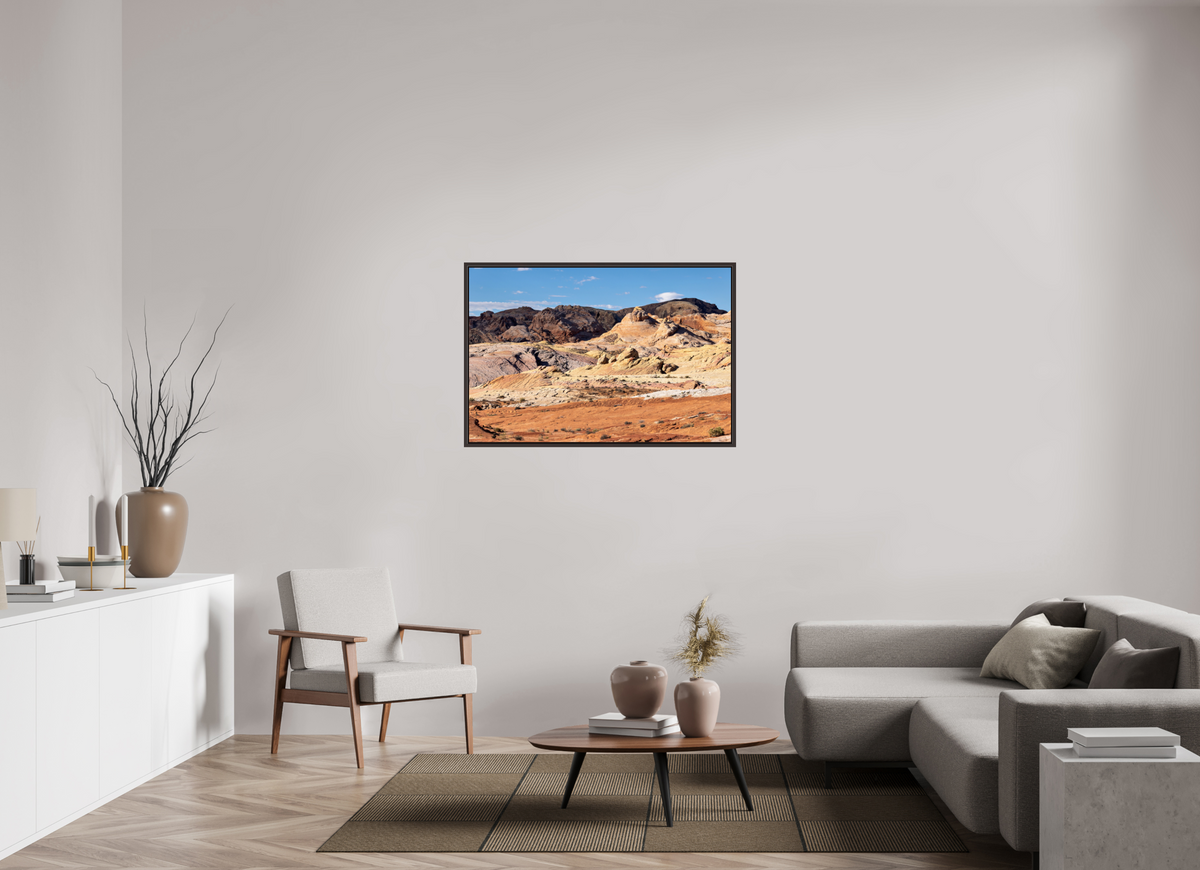 45 x 30″, Alder Brown Wooden Floater Frame Sandstone Formation at Fire Wave Trail