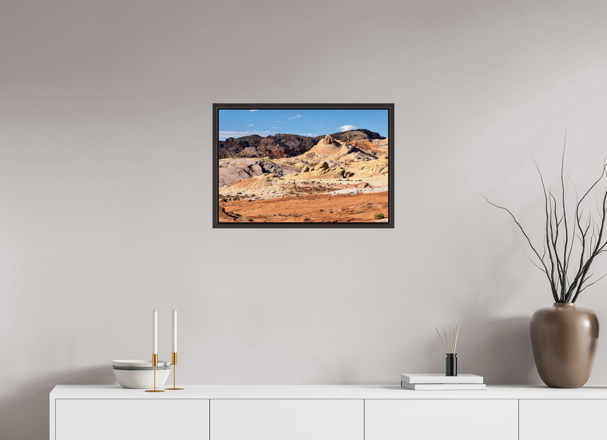 24 x 16″, Alder Brown Wooden Floater Frame Sandstone Formation at Fire Wave Trail