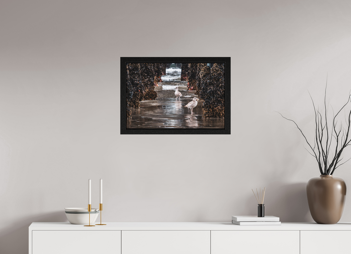 24 x 16″, Black Oak Wooden Flame under Acrylic Glass Under the Oceanside Pier