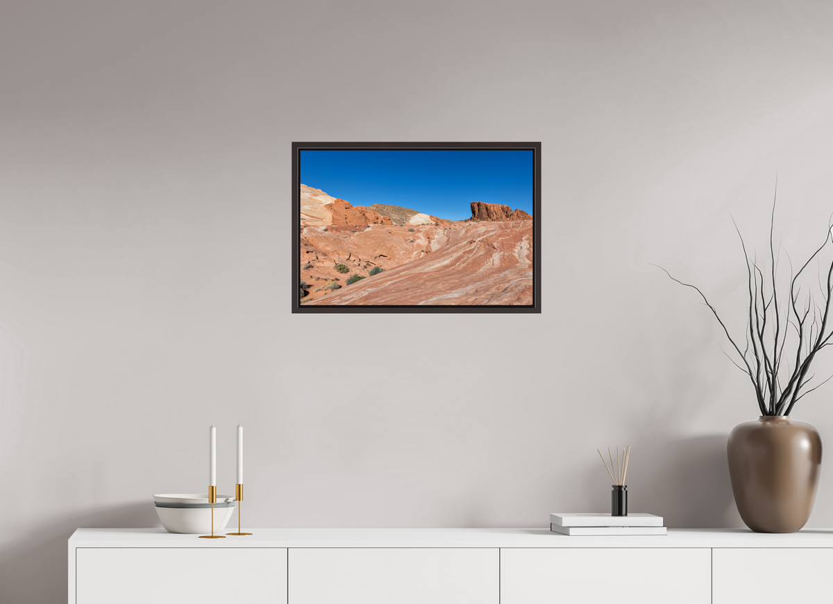 24 x 16″, Alder Brown Wooden Floater Frame Sandstone Formation at Fire Wave Trail
