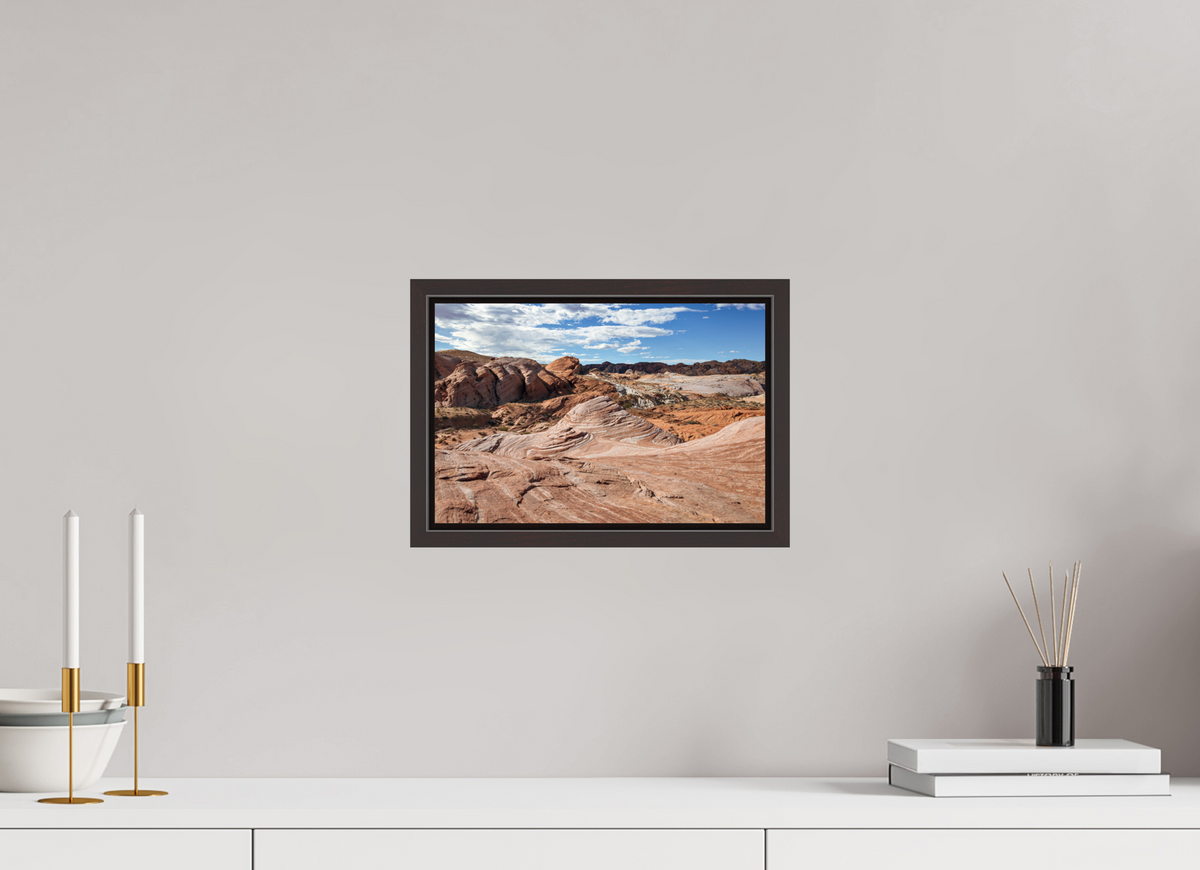 12 x 8″, Alder Brown Wooden Floater Frame Sandstone Formation at Fire Wave Trail