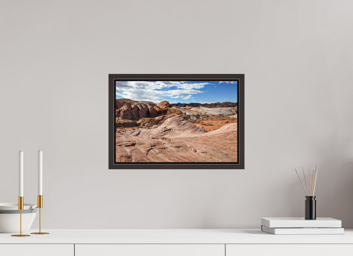 15 x 10″, Alder Brown Wooden Floater Frame Sandstone Formation at Fire Wave Trail