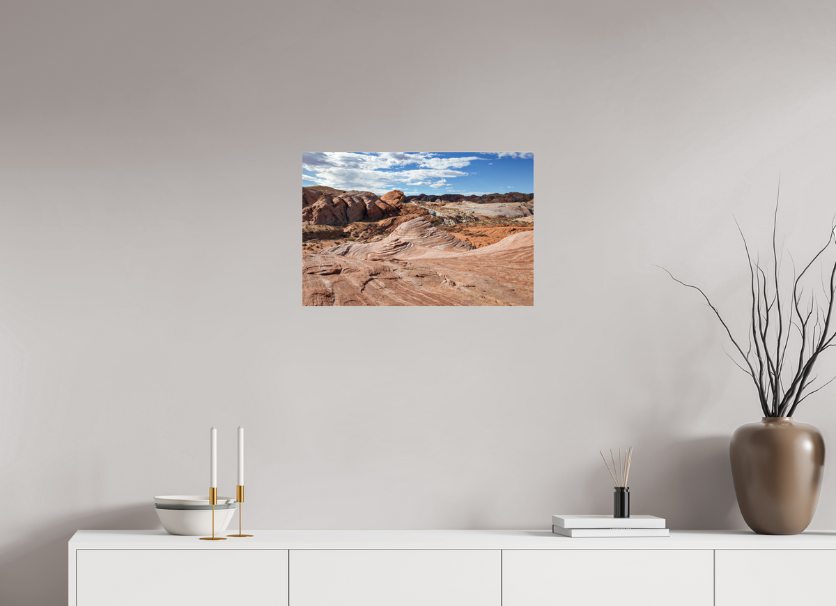24 x 16″, Metallic Photo Print under Acrylic Glass Sandstone Formation at Fire Wave Trail