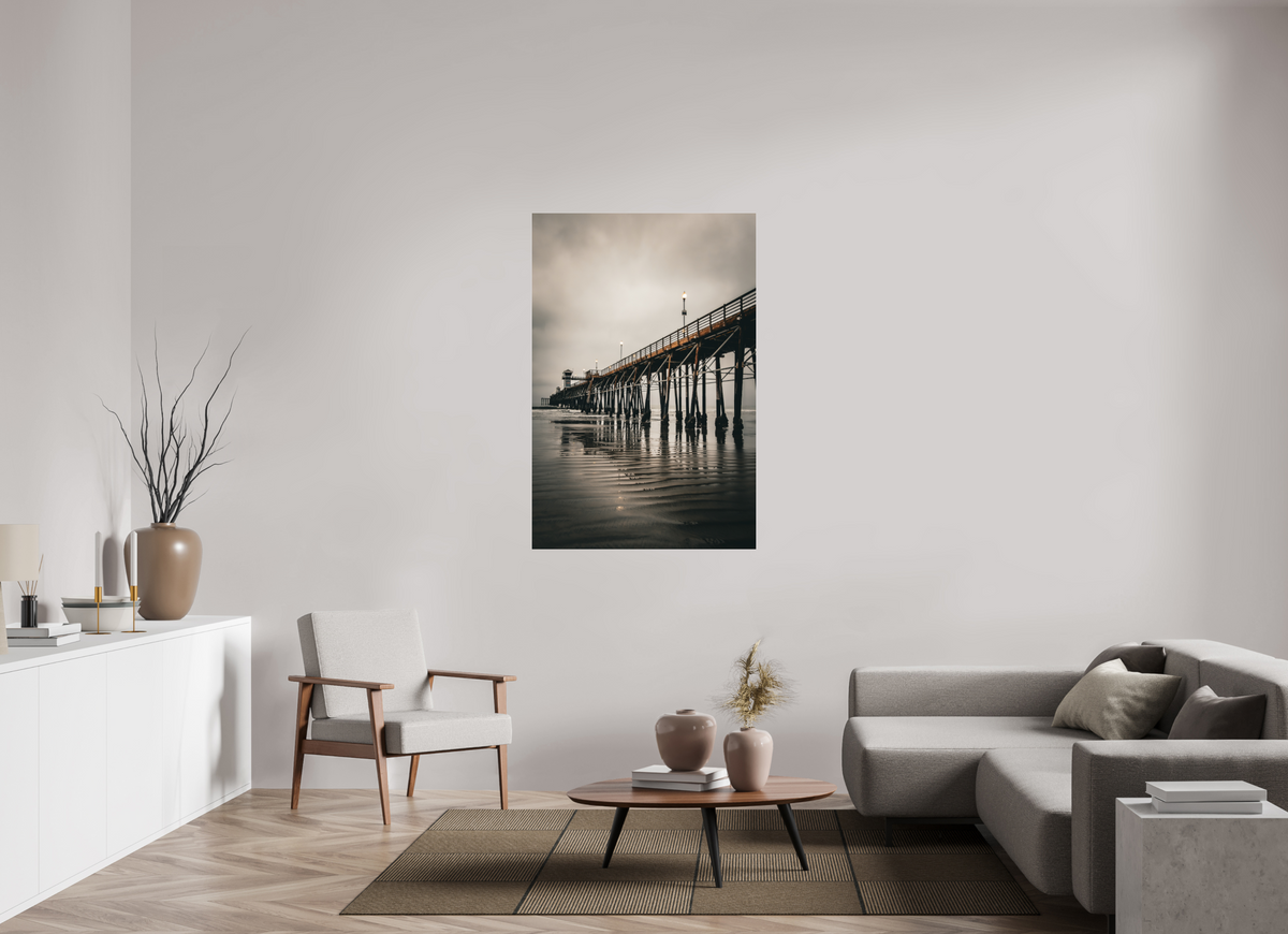 36 x 54″, Metallic Photo Print under Acrylic Glass Oceanside Pier in the Morning