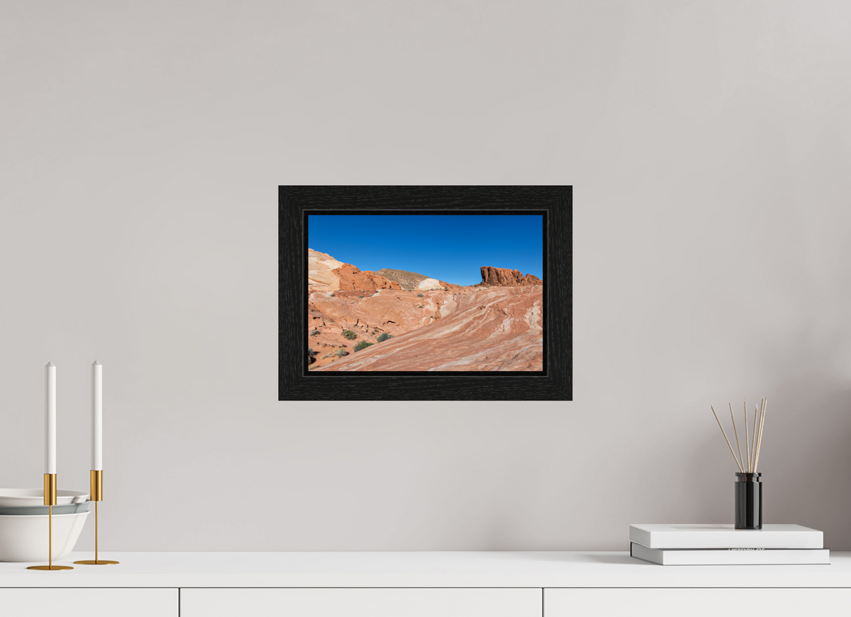12 x 8″, Black Oak Wooden Flame under Acrylic Glass Sandstone Formation at Fire Wave Trail