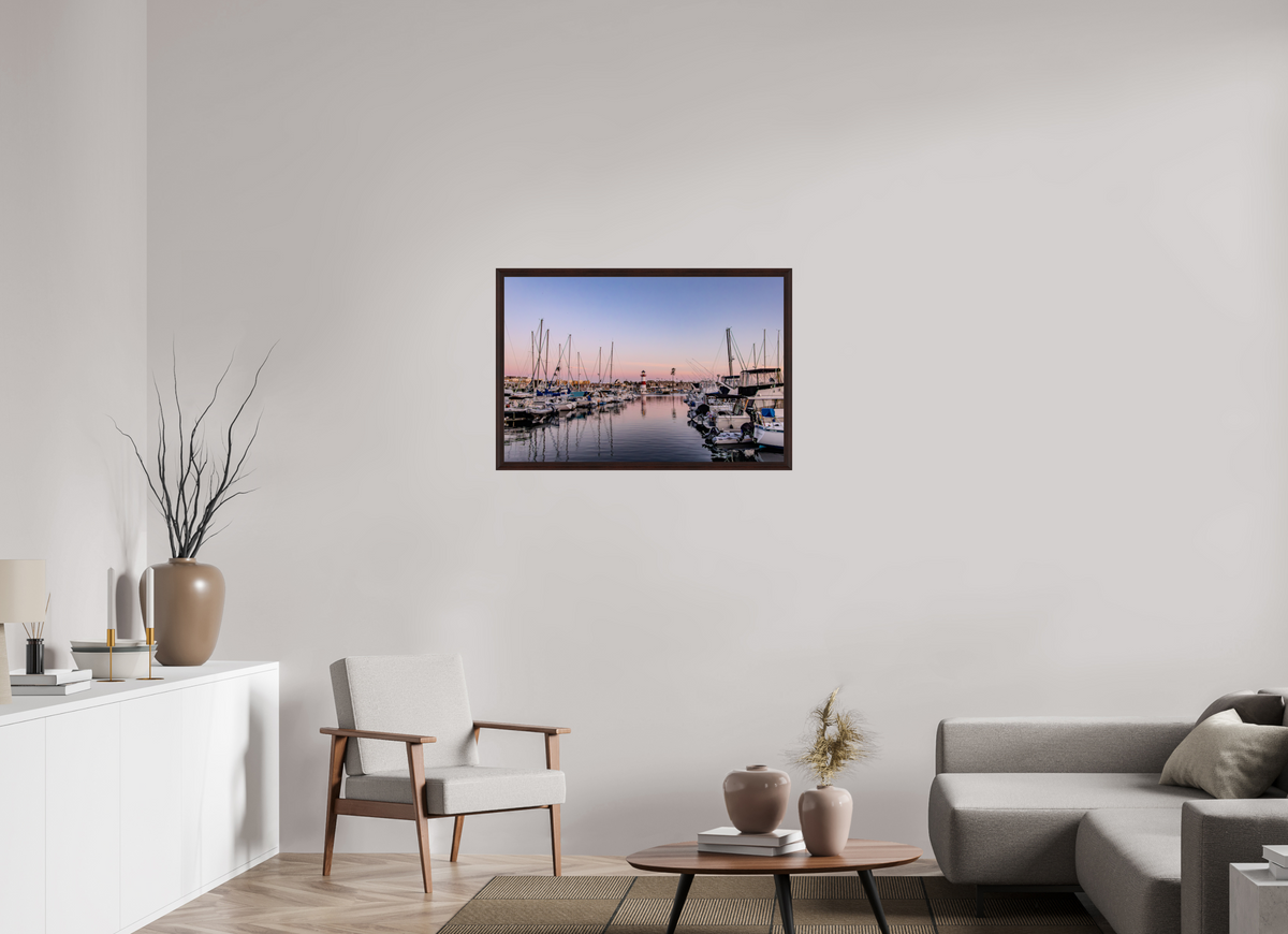 36 x 24″, Dark Brown Wooden Flame under Acrylic glass The Oceanside Harbor