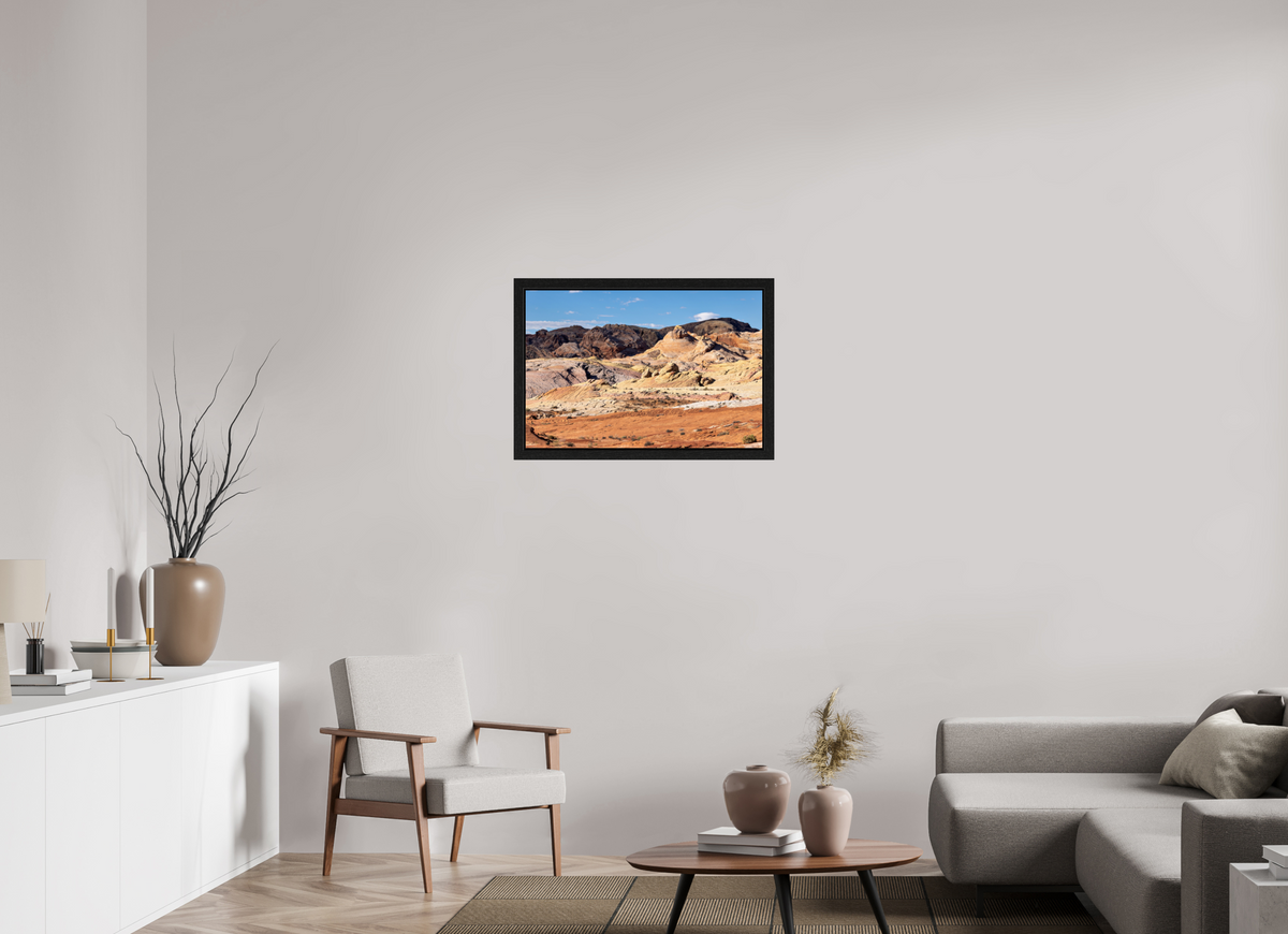 30 x 20″, Black Oak Wooden Flame under Acrylic Glass Sandstone Formation at Fire Wave Trail