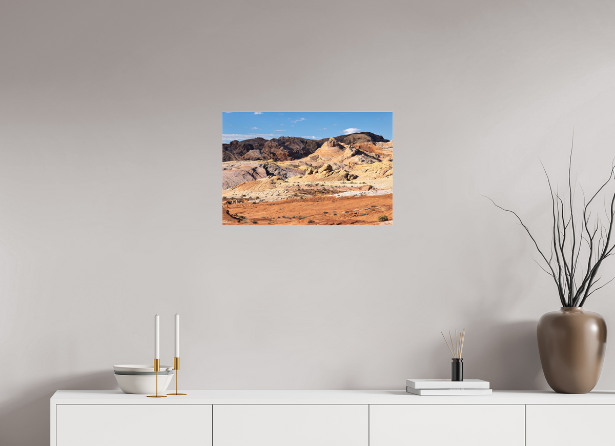 24 x 16″, Fine Art Pigment under Acrylic Glass Sandstone Formation at Fire Wave Trail