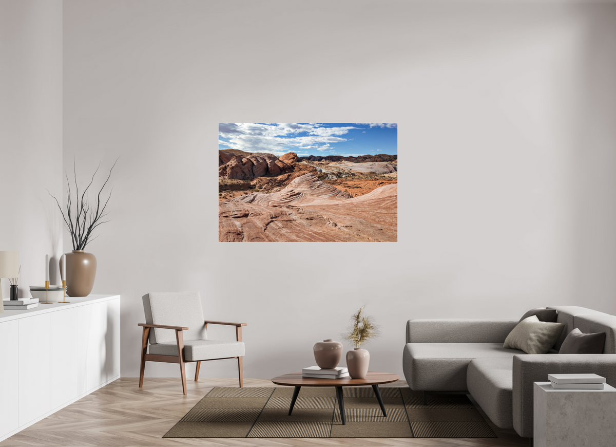 60 x 40″, Metallic Photo Print under Acrylic Glass Sandstone Formation at Fire Wave Trail
