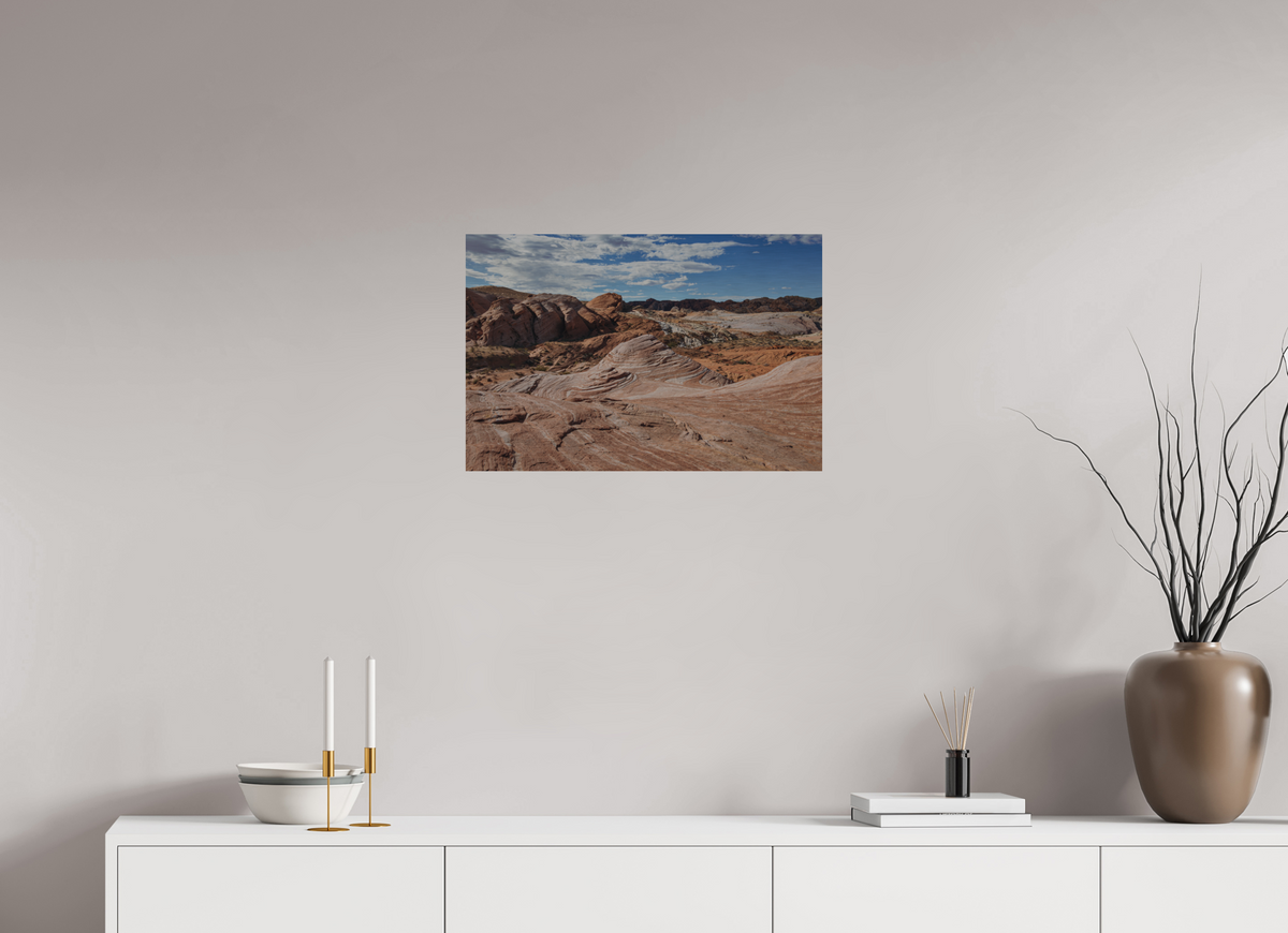 24 x 16″, Direct Print on Brushed Aluminum Sandstone Formation at Fire Wave Trail