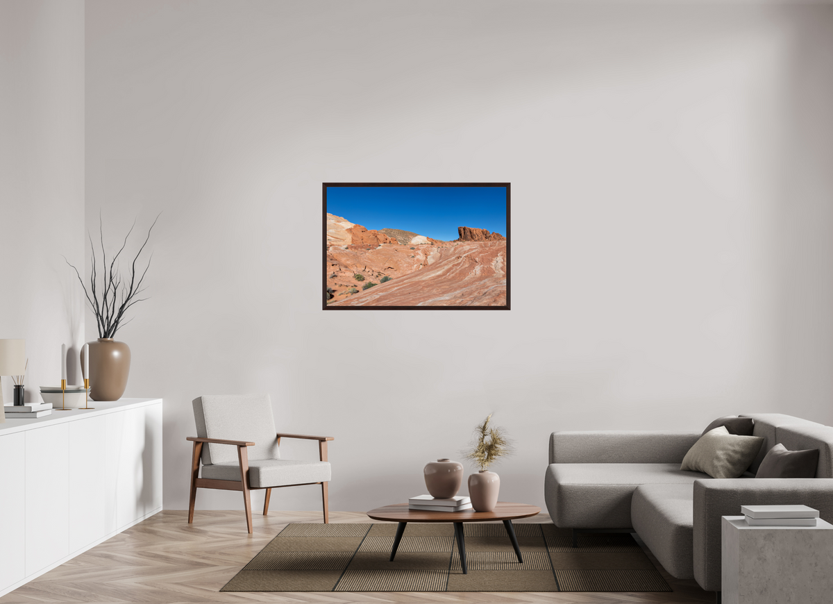 45 x 30″, Dark Brown Wooden Flame under Acrylic glass Sandstone Formation at Fire Wave Trail