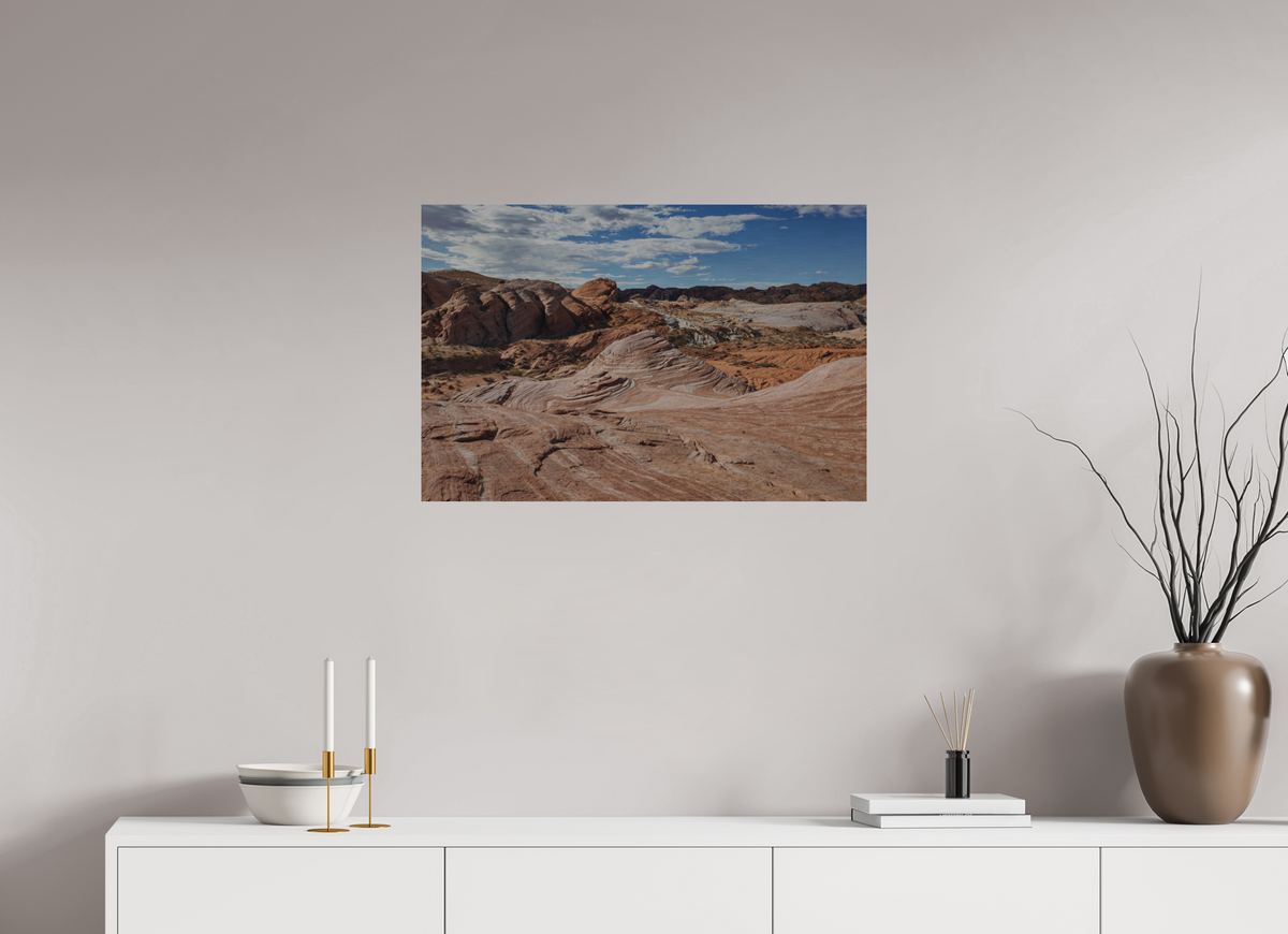 30 x 20″, Direct Print on Brushed Aluminum Sandstone Formation at Fire Wave Trail