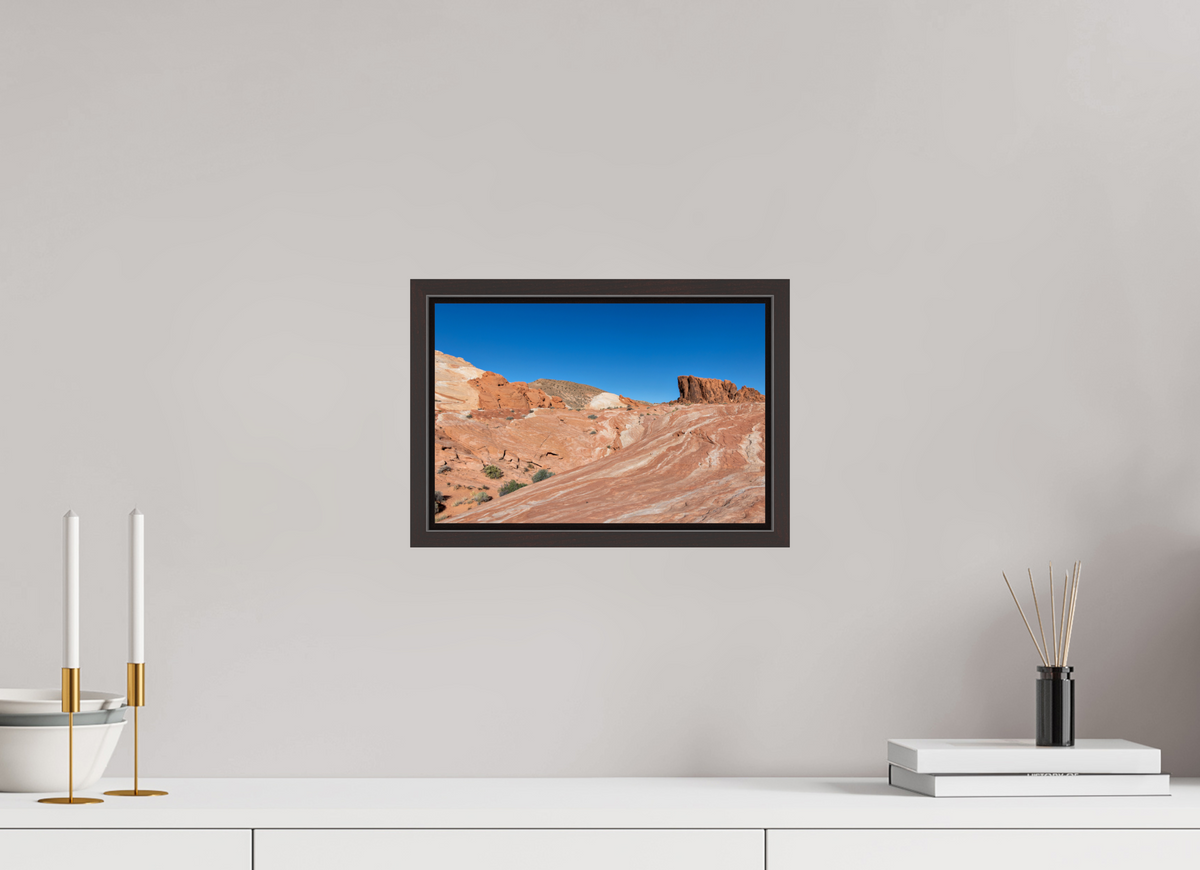 12 x 8″, Alder Brown Wooden Floater Frame Sandstone Formation at Fire Wave Trail