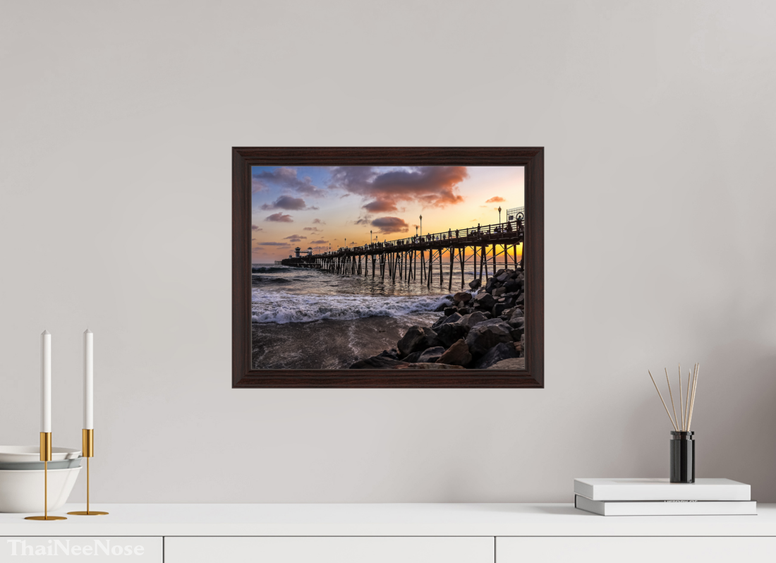 16 x 12″, Dark Brown Wooden Flame under Acrylic glass The Oceanside Pier