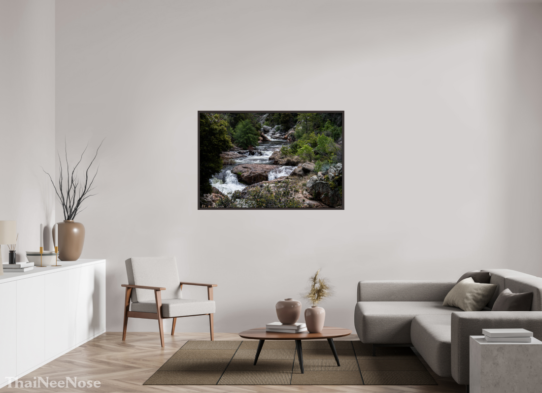 54 x 36″, Alder Brown Wooden Floater Frame Three Rivers Gateway to Sequoia National Park