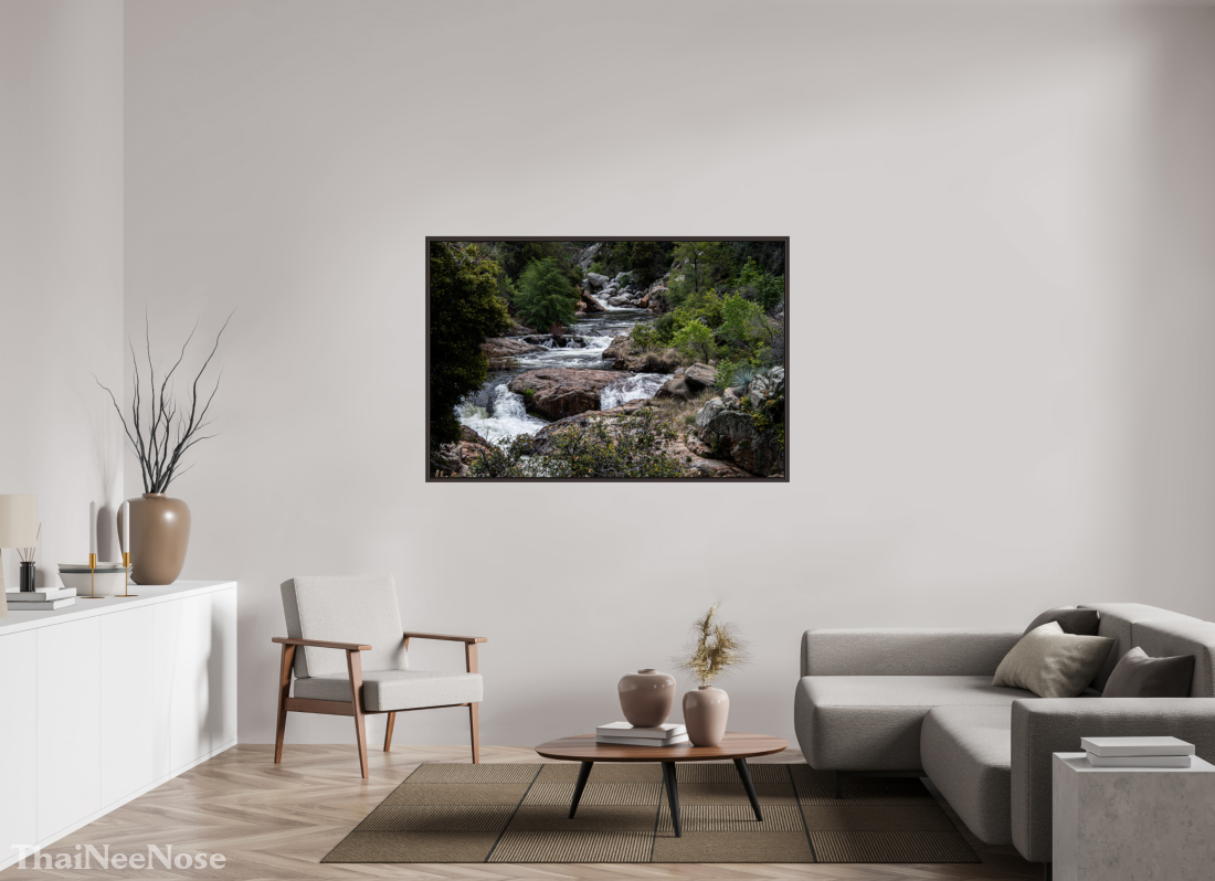 60 x 40″, Alder Brown Wooden Floater Frame Three Rivers Gateway to Sequoia National Park